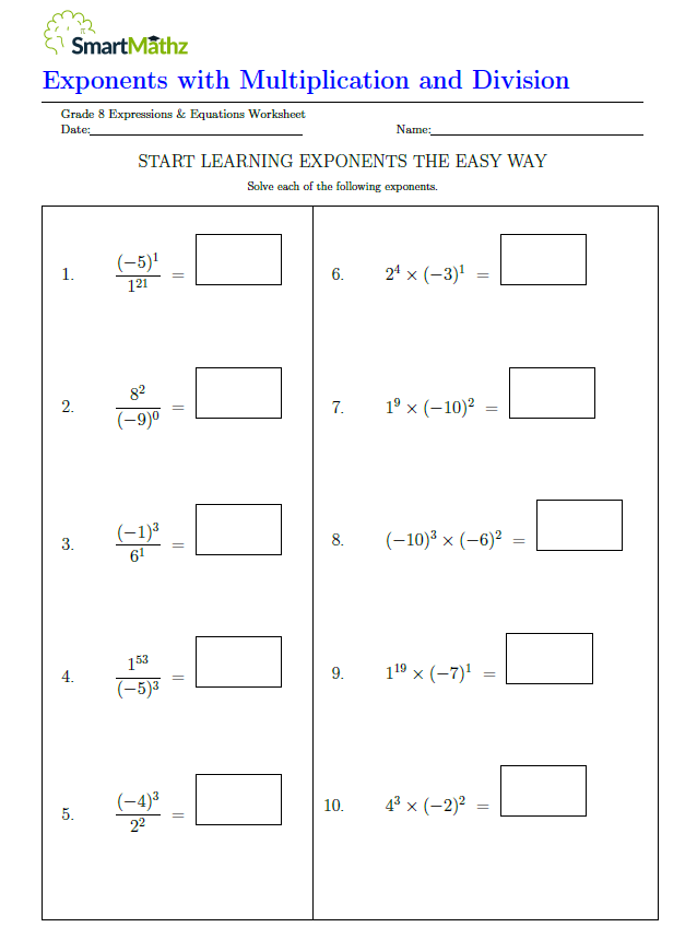 multiplication and division properties of exponents calculator