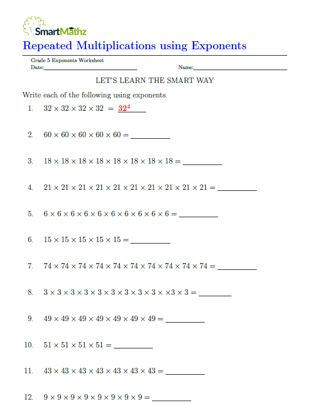 Repeated Multiplications Using Exponents SmartMathz