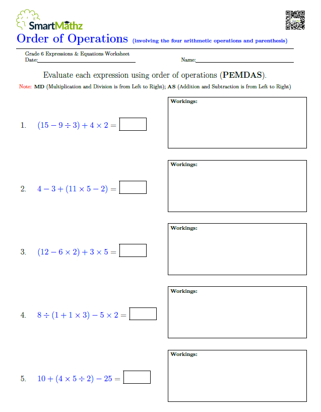Order of Operations (Involving the four Arithmetic Operations ...