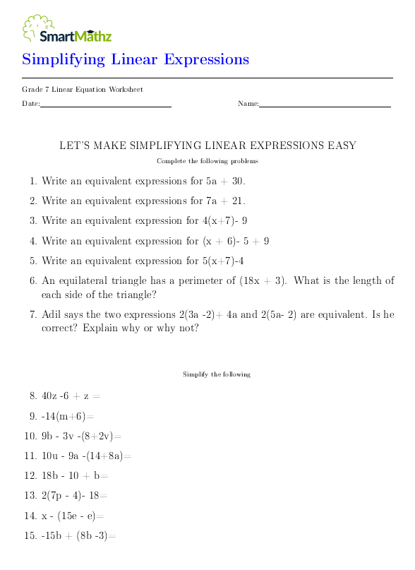 Simplifying Linear Equations - SmartMathz