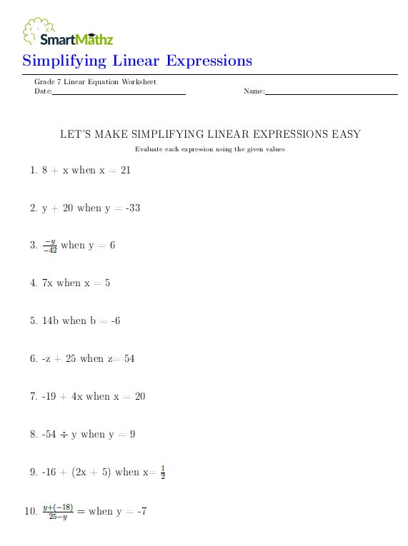 Simplifying Linear Equations - SmartMathz