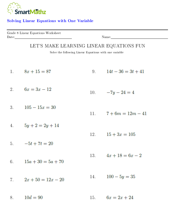 Solving Linear Equations (with one variable) - SmartMathz